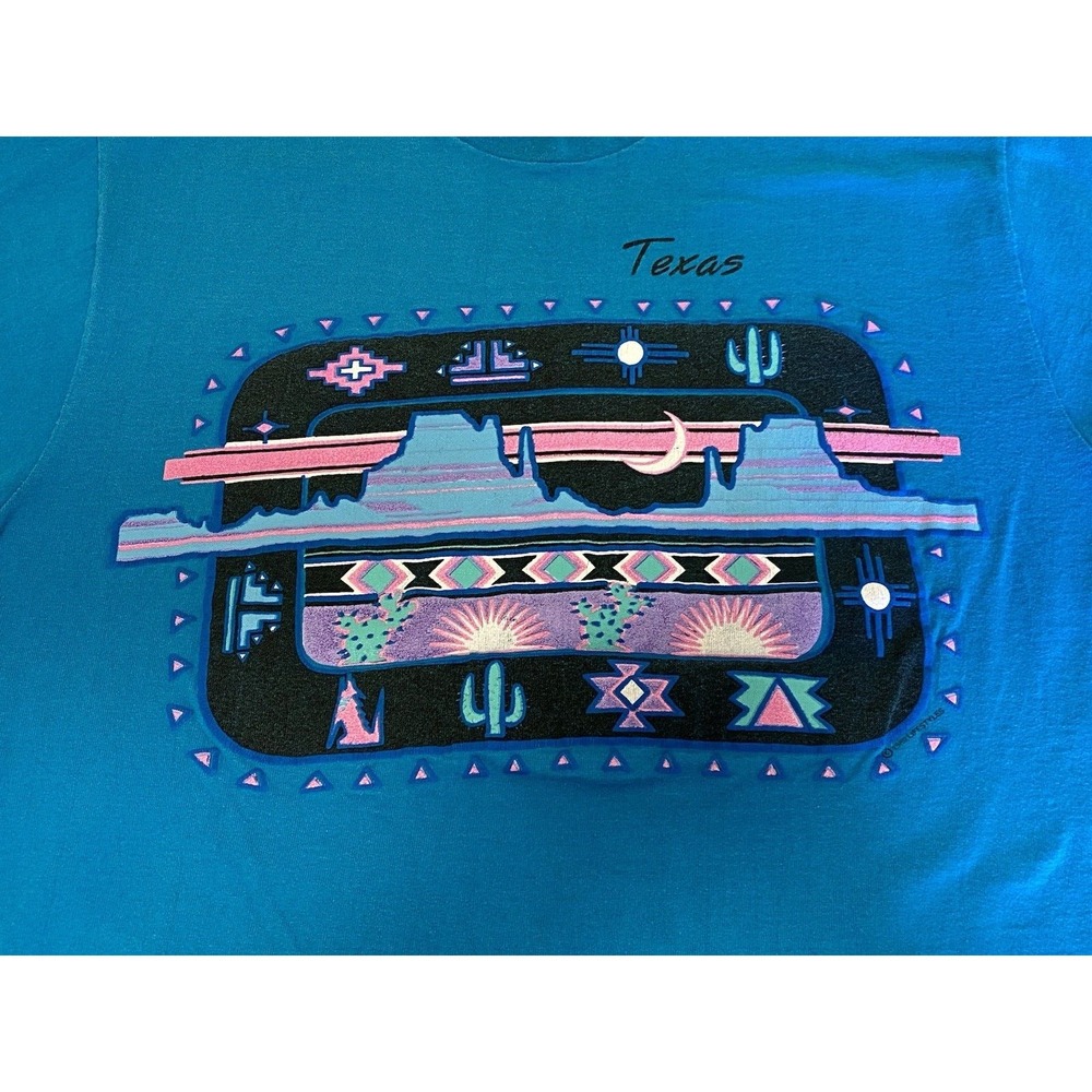 Vintage Turquoise Texas L Anvil T-shirt Single Stitch USA Southwestern - Picture 7 of 11